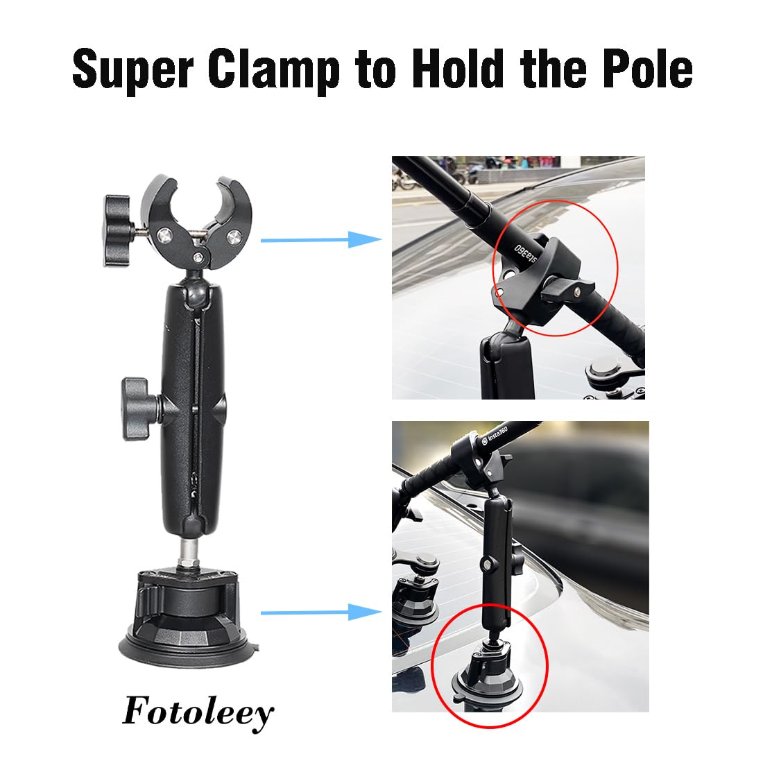 Fotoleey 360 Camera Heavy Duty Outside 4 Suction Cups Car Mount Kit For Insta360 X4/X3/One Rs Compatible With Gopro Max, Hero 12
