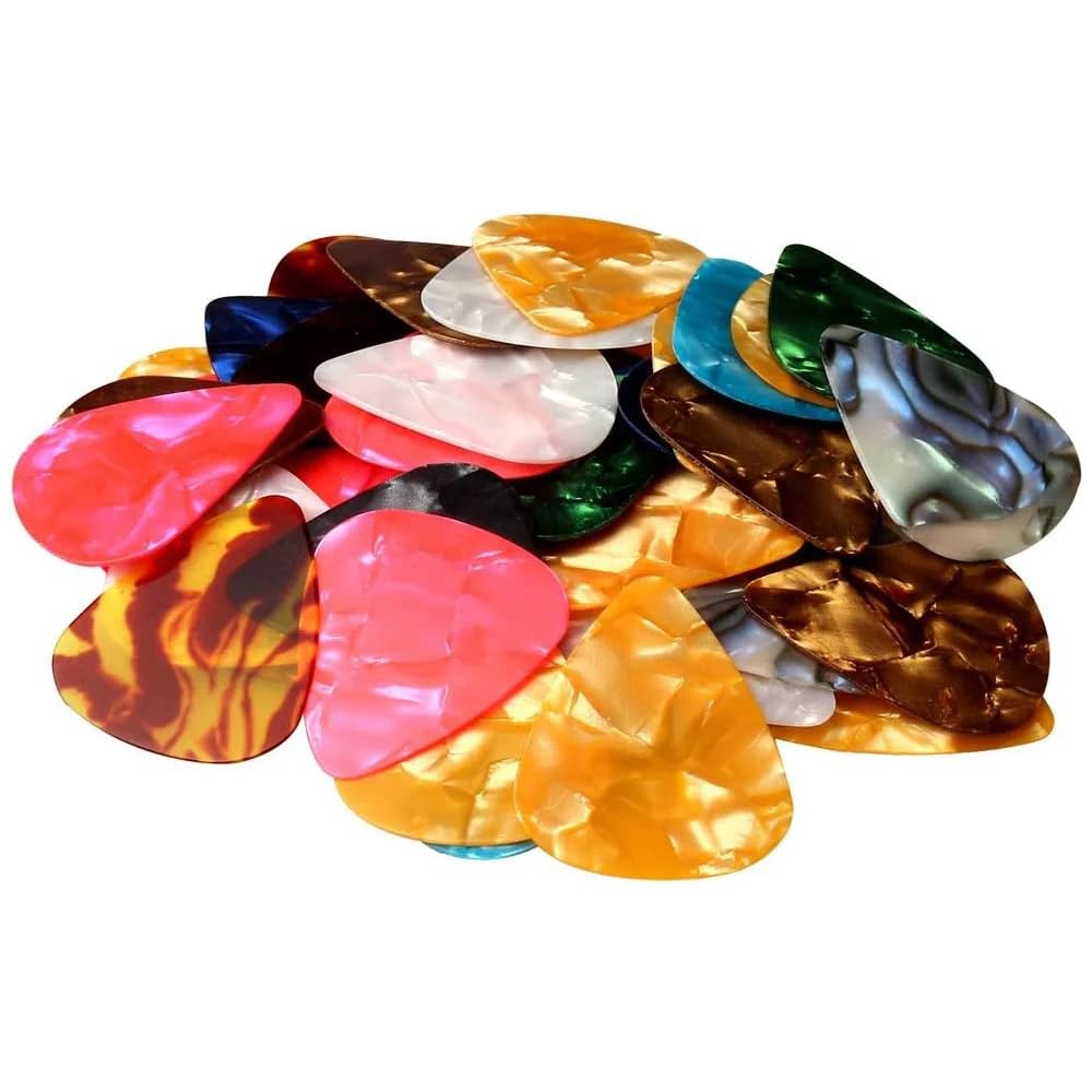 Imaginea 30 Pack Celluloid Guitar Picks  Colorful Guitar Pick With Metal Storage Box, Guitar Picks For Acoustic Guitar, Electri