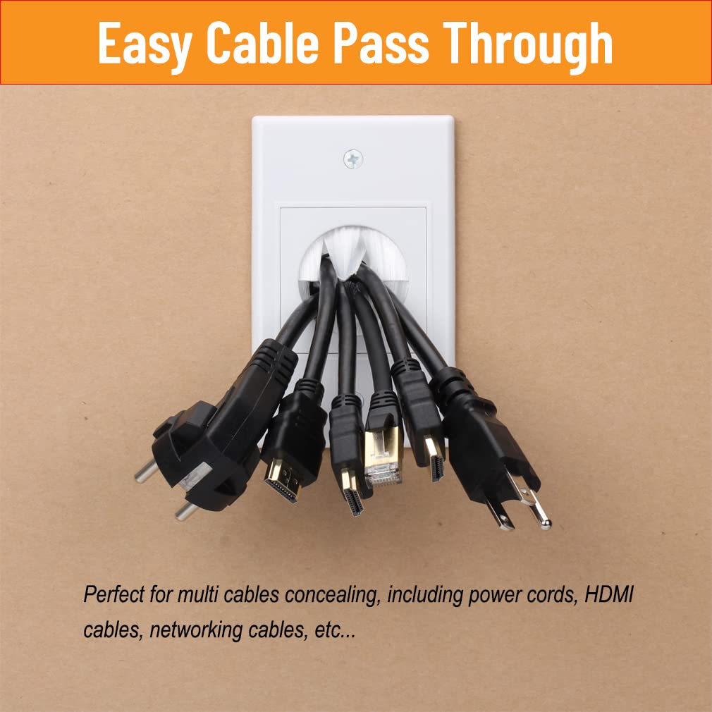 Yoemely Cable Pass Through Wall Plate 12 Pack, 1 Gang Brush Wall Plate With Round Pass Through For Power Cords, Hdmi, Coaxial, V