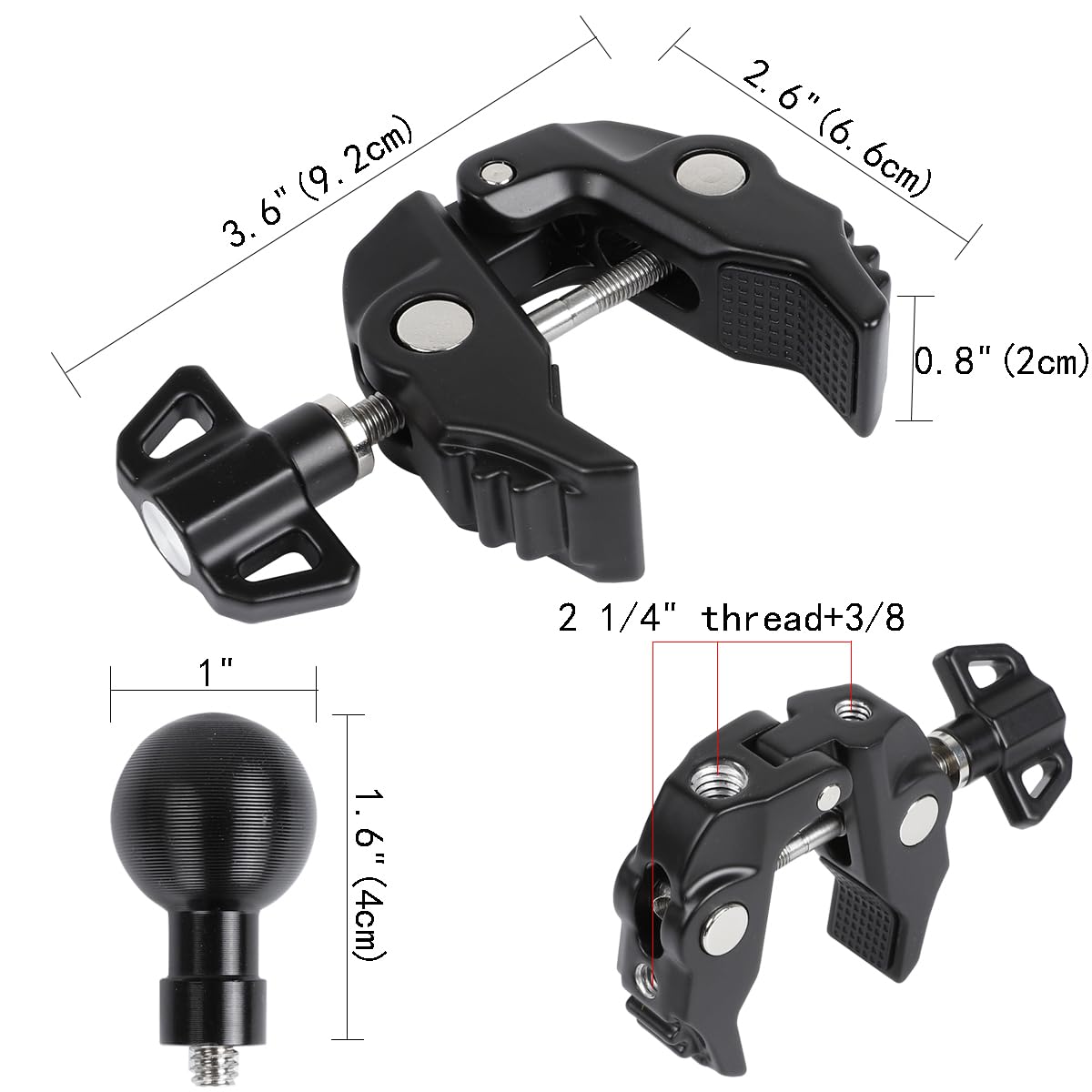 2Pcs Metal Handlebar Super Clamp Mount Base With 1'' Ball, Fence Desk Table Mount, Compatible With Ram Mounts B Size Double Sock