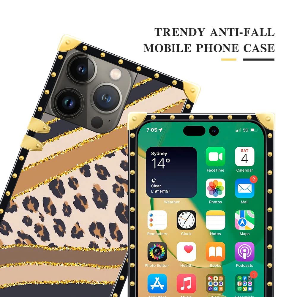 Pinsheng iPhone 14 Pro Max Case Leopard Stripe Square Shockproof TPU Metal Corner