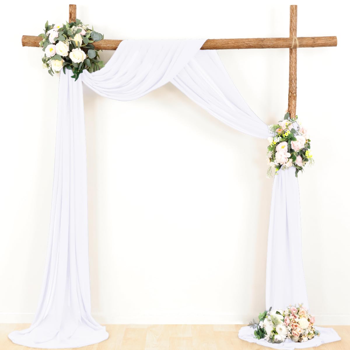 Linxtar 2 Panels White Wedding Arch Drapery 6 Yards Long And 30'' Wide Sheer Chiffon Wedding Arch Draping Fabric For Party Backd
