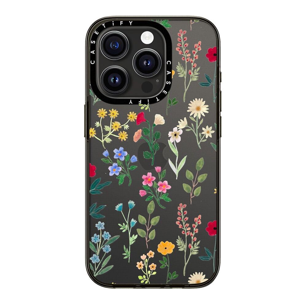 Casetify Compact Case For Iphone 15 Pro [2X Military Grade Drop Tested / 4Ft Drop Protection]   Spring Botanicals 2   Clear Blac