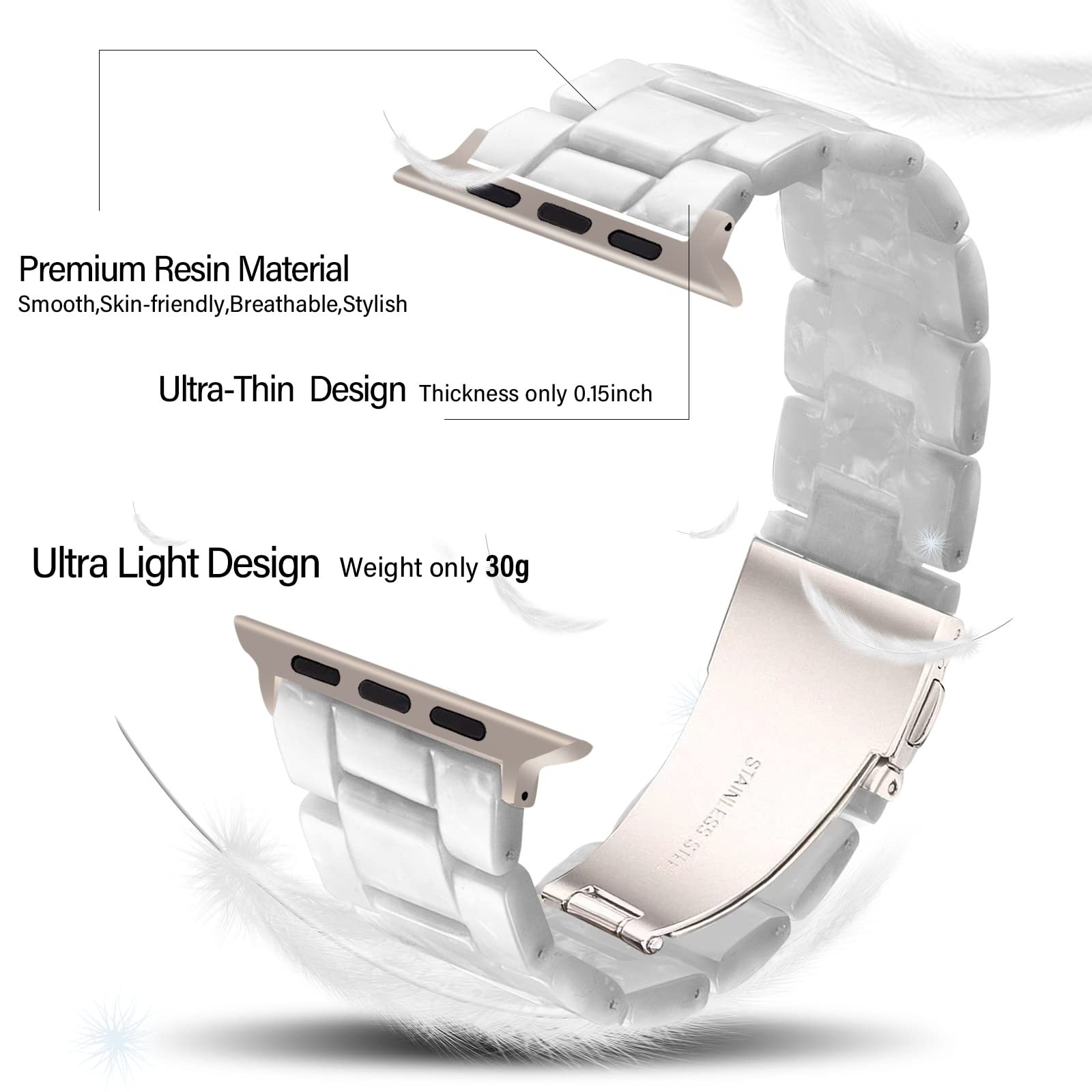 Hopo Compatible With Apple Watch Band 40Mm 41Mm 44Mm 45Mm Thin Light Resin Strap Bracelet With Stainless Steel Buckle Replacemen