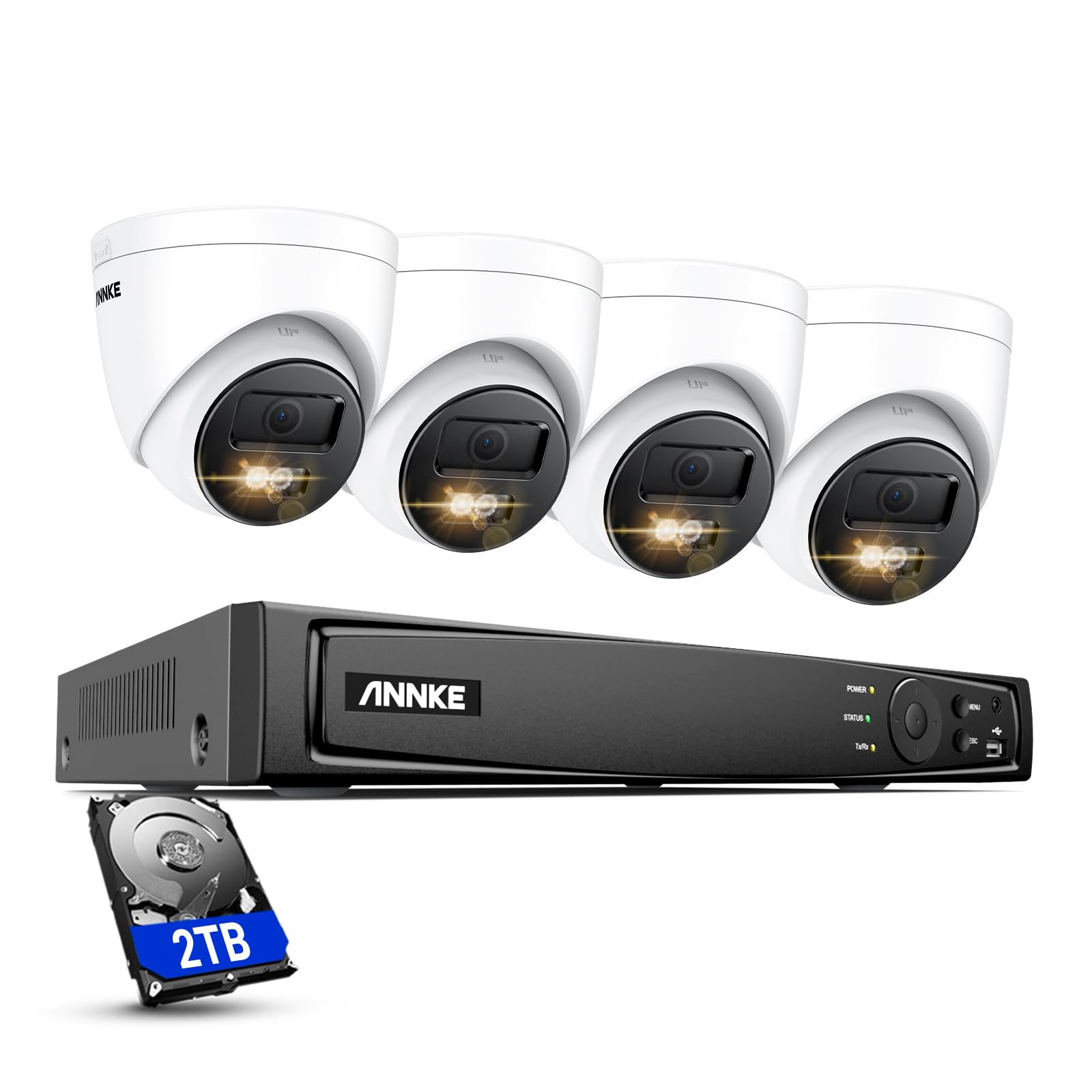 Annke 4K Poe Security Camera System With Audio Recording, 8 Channel 12Mp H.265+ Nvr With 4Pcs 8Mp Ip Turret Cams, Wide Angle, Ip67 Waterproof, Smart Dual Light, Ai Human&Vehicle Detection(2Tb Hdd)