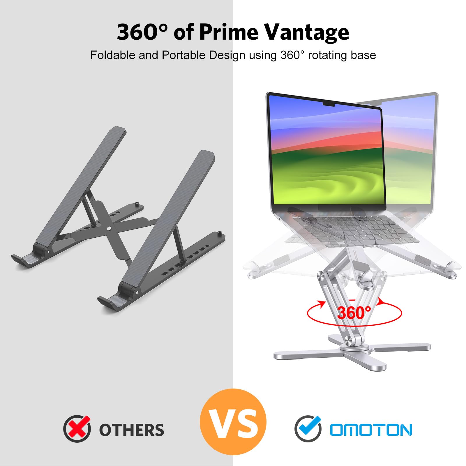 Omoton 360 Rotating Laptop Stand Riser For Desk, Ergonomic Foldable Computer Stand Adjustable Height Angles For Collaborative Wo
