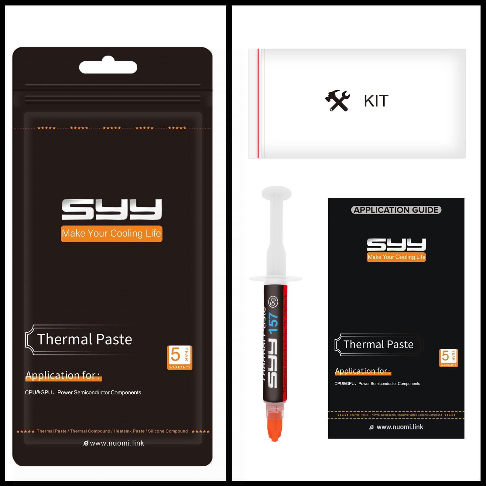 Syy Thermal Paste With Toolkit, 5G Cpu Paste Thermal Compound Paste Heatsink For Ic/Processor/Cpu/All Coolers,New Formula Carbon