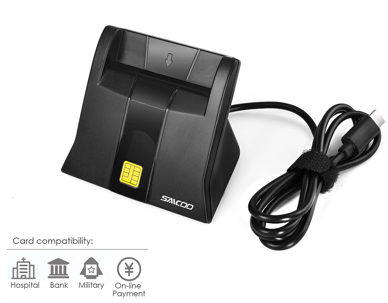 Type C Smart Card Reader Saicoo Dod Military Usb C Common Access Cac Card Reader, Compatible With Mac Os, Win   Vertical Version (Don'T Support Va Piv Card)