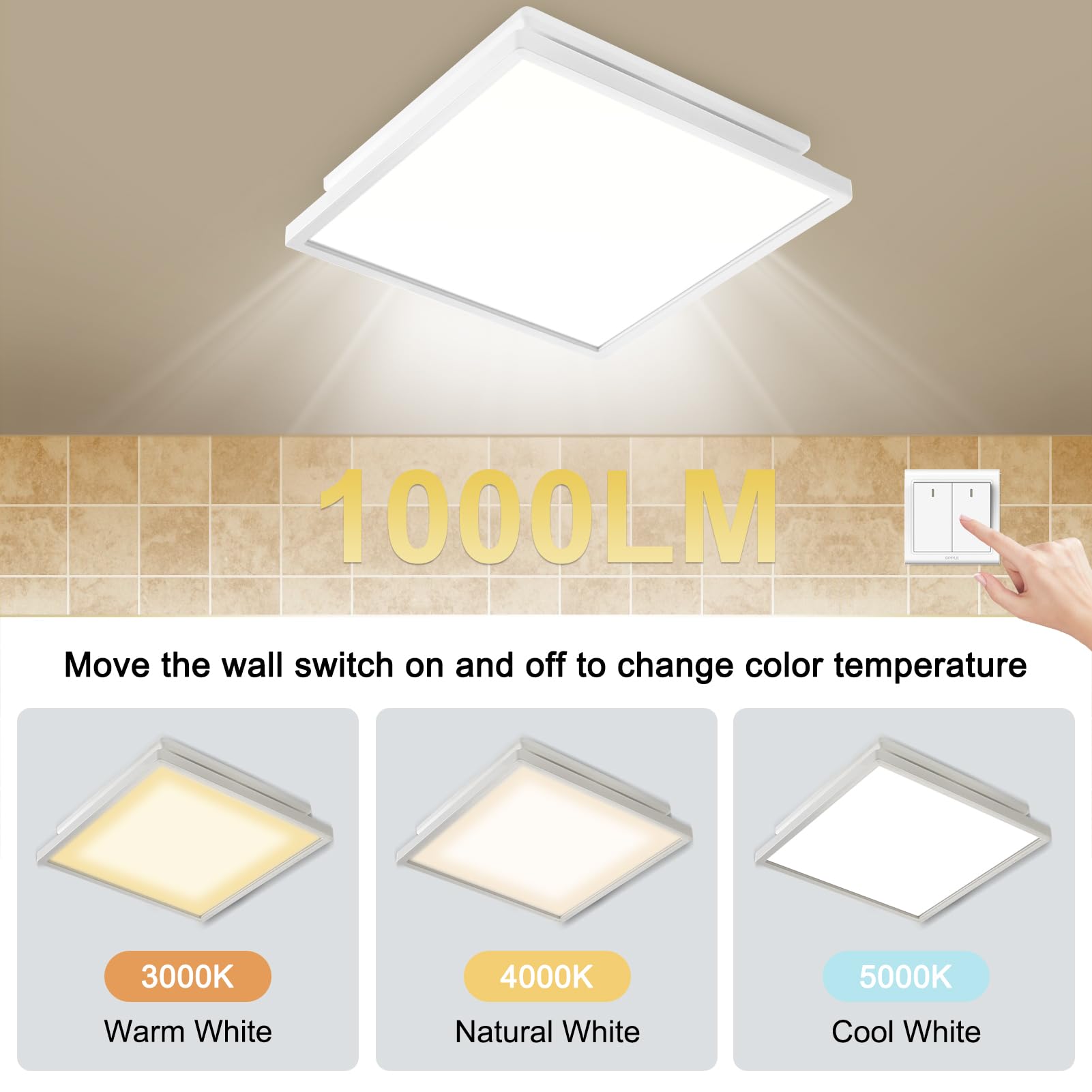 Tech Drive Bathroom Exhaust Fan With Light, 110 Cfm, Super Quiet 1.2 Sone Bathroom Fan With Light,1000Lm Dimmable 3Cct Led Light