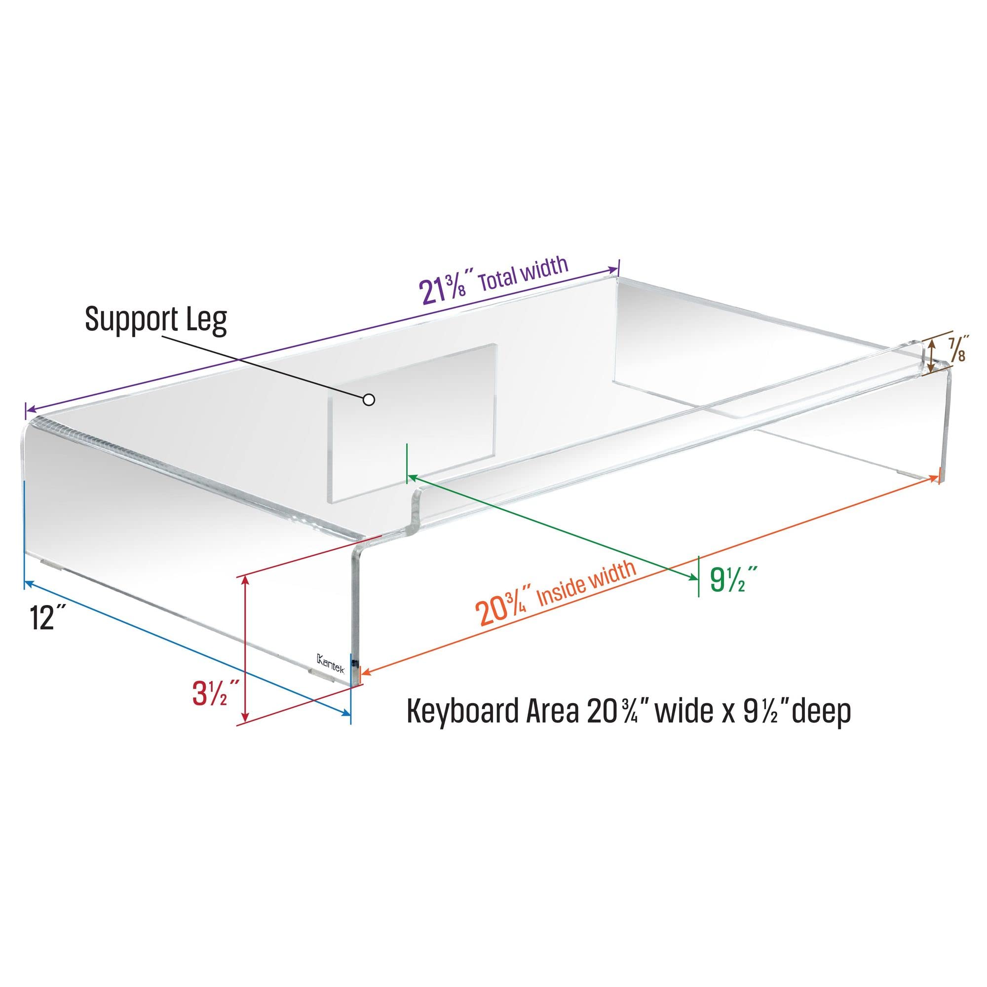 Kantek Acrylic Computer Monitor Stand With Keyboard Storage, Holds Up To 50 Pounds, 21.25'' X 11.9'' X 3.4'', Clear