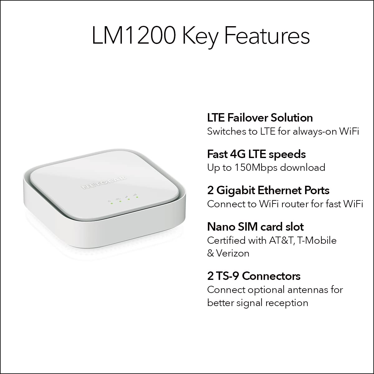 Netgear 4G Lte Broadband Modem (Lm1200) - Use Lte As A Primary Internet Connection Or Failover Solution For Always-On Wifi Certi