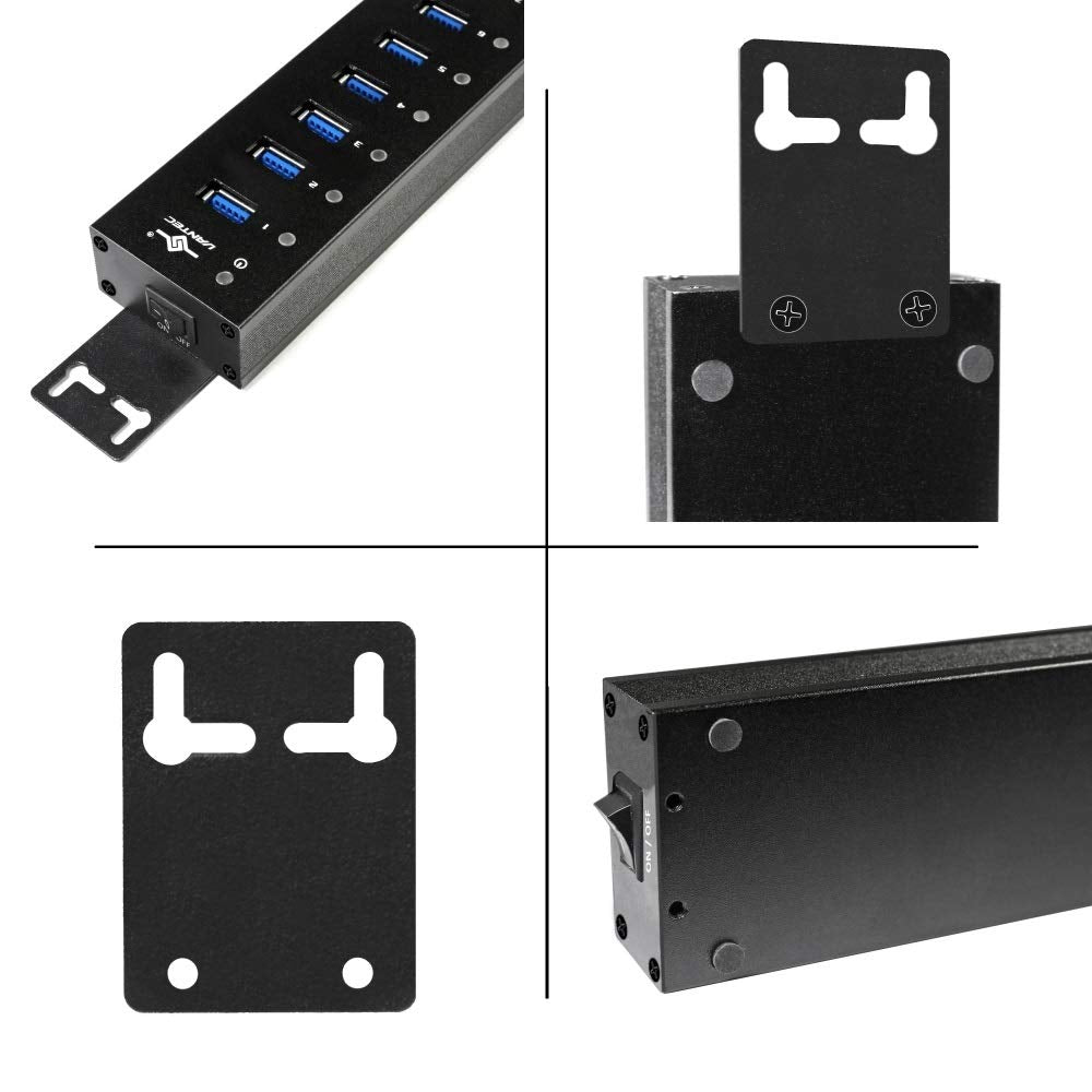 Vantec 10-Port Usb 3.0 Hub, Aluminum, Full Powered, Mountable, With All Ports Data & Charging Up To 1.5A, Bc 1.2, Premium 12V/5A