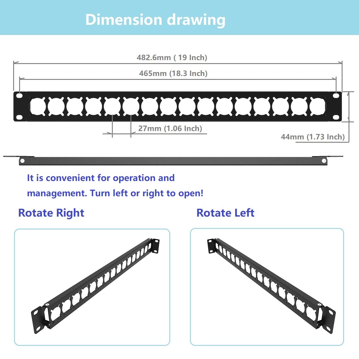 Qiaoyoubang 1U Hinged Rack Panel Xlr Hdmi Audio Rack Mount Panel With 16 D Series Punch Outs For 19 Inch Audio Enclosure Server