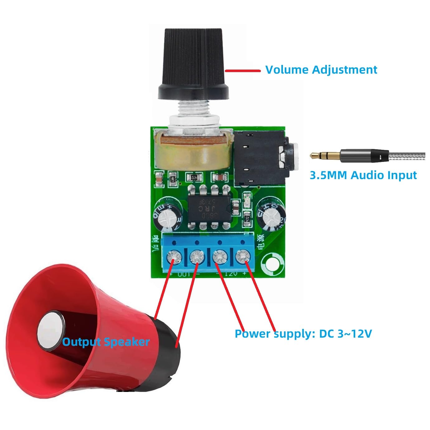 Wwzmdib 3Pcs New Version Lm386 Audio Amplifier Module Dc 3 12V Adjustable Power Amplifier Board Support 0.5W 10W Speakers