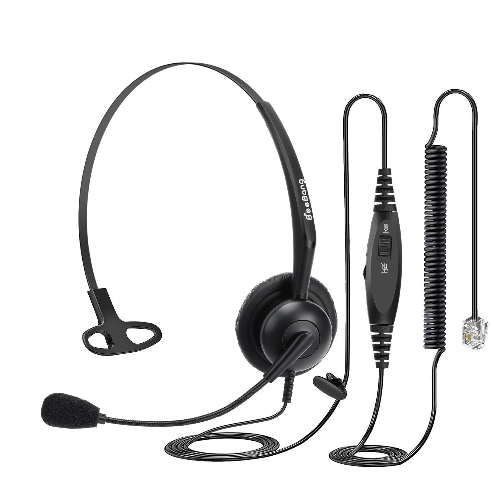 Beebang Phone Headset With Rj9 Jack For Call Center Deskphone, With Mic Mute Volume Controller, Mono Office Landline Telephone H