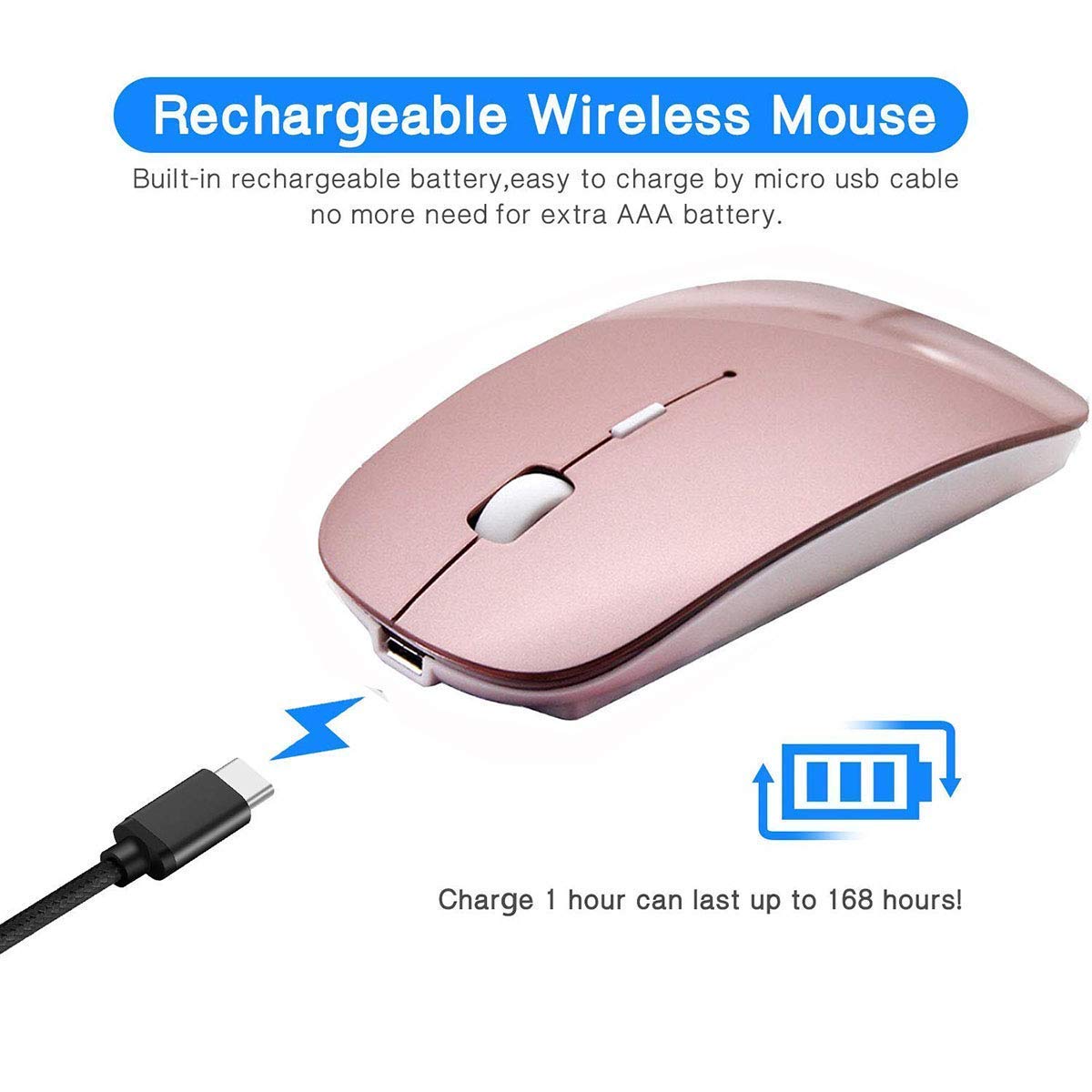 ZERU Bluetooth Mouse - Rechargeable Wireless Mouse for MacBook, PC, iPad Pro - Bluetooth 5.2, Rose Gold, Model ZE689