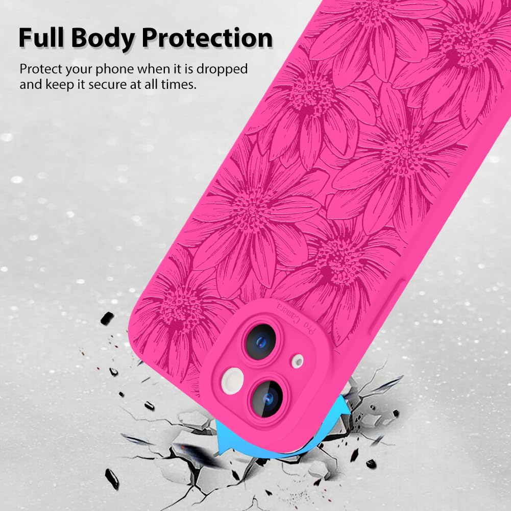 Mzelq For Iphone 14 Case, Silicone Floral Flowers Sunflowers Cute Pattern, Camera Protection Soft Slim Phone Case For Iphone 14