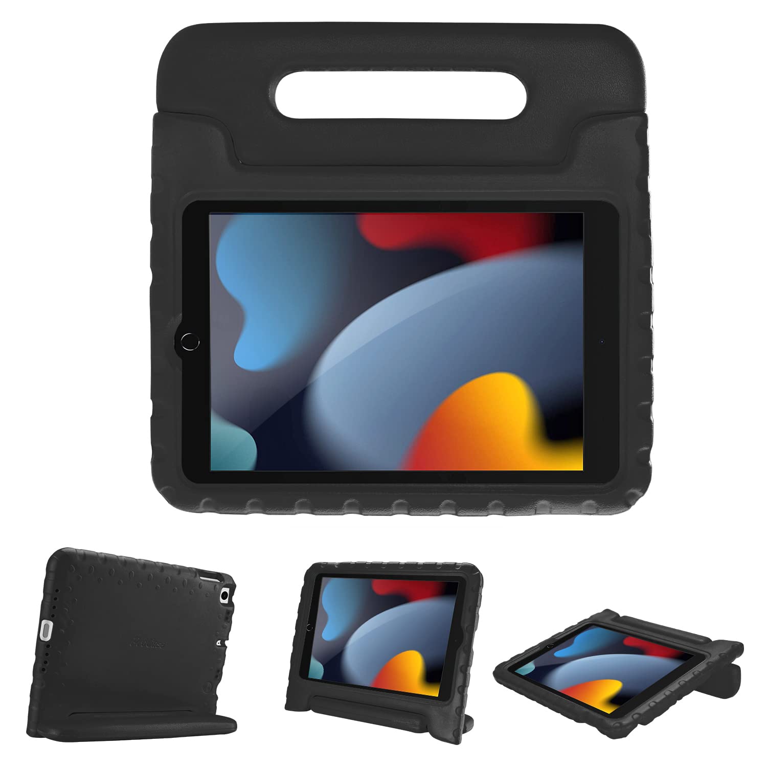 Procase Kids Case For Ipad 9Th Generation/Ipad 8/Ipad 7, Ipad 10.2 Case 2021 2020 2019/Ipad Air 10.5/Ipad Pro 10.5 Kids Case, Shockproof Lightweight Case With Convertible Handle Stand Black