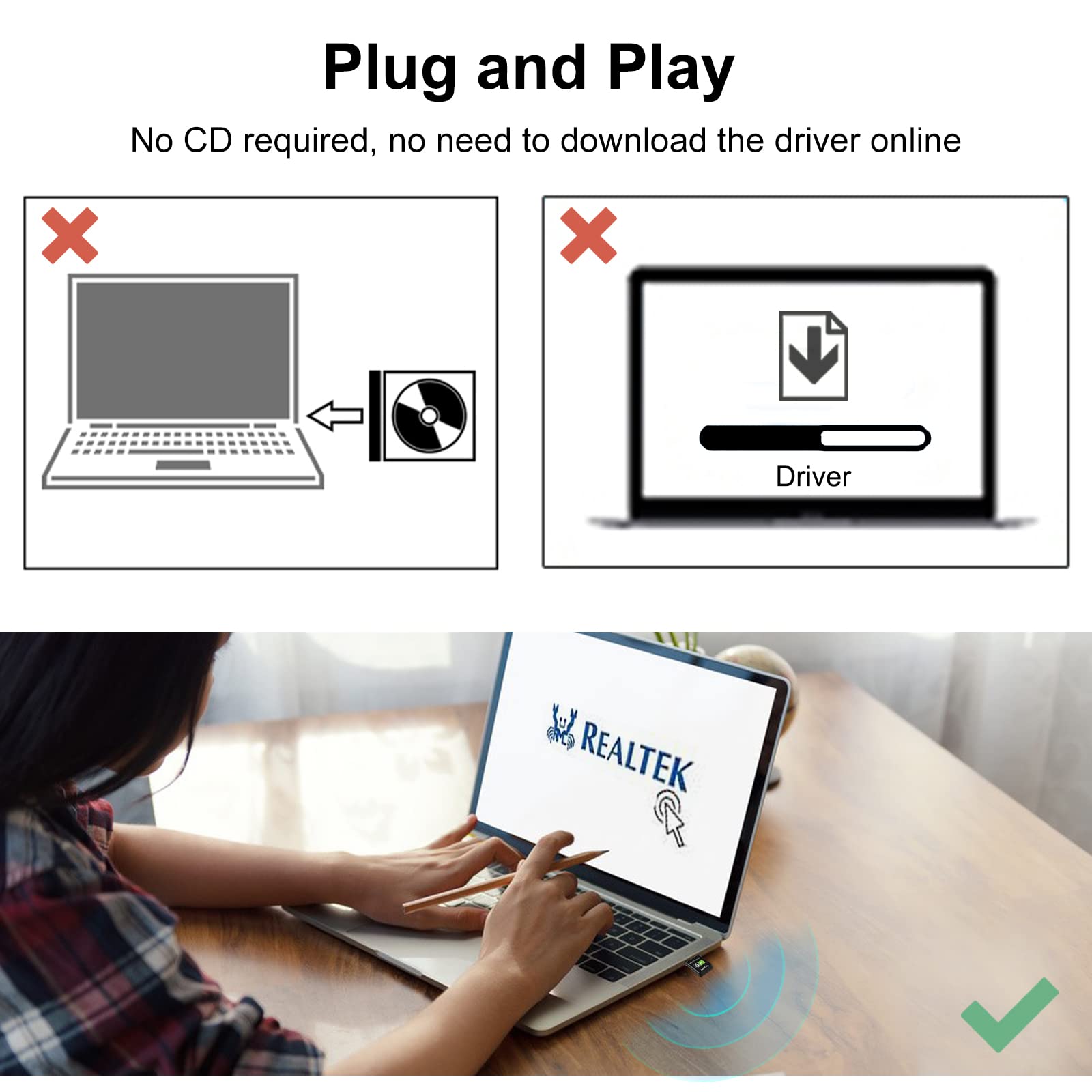 Ac600 Usb Wifi Adapter For Pc, Driver Free Wireless Network Adapter For Desktop Laptop, 5G/2.4G Dual Band High Speed Mini Wifi D