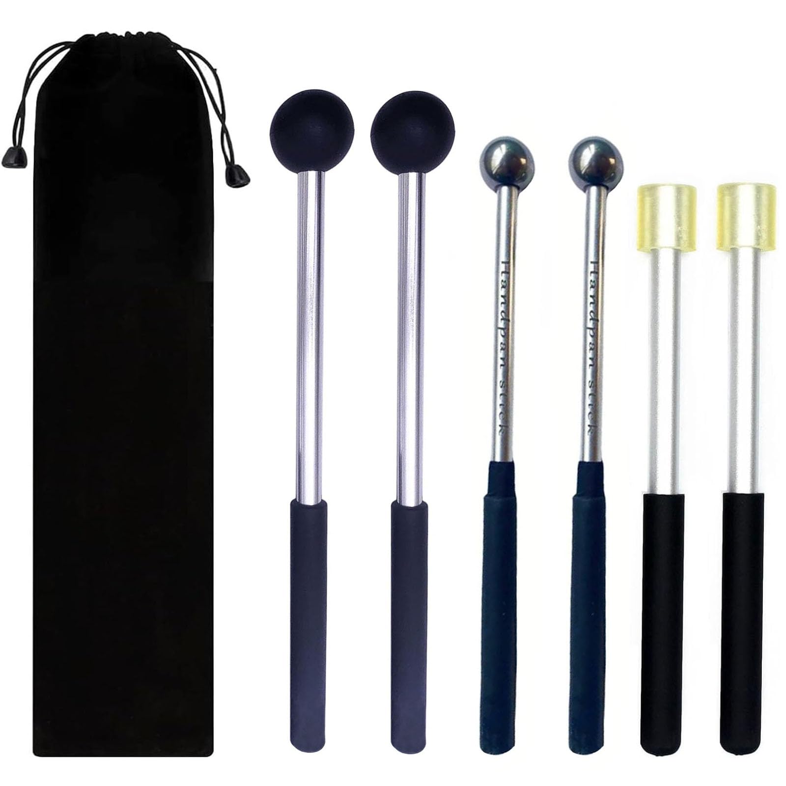 TUOREN 3 Pair Steel Tongue Drum Mallets with Storage Bag, 2 Pair Rubber Head Glockenspiel Sticks, 1 Pair Metal Head Percussion S
