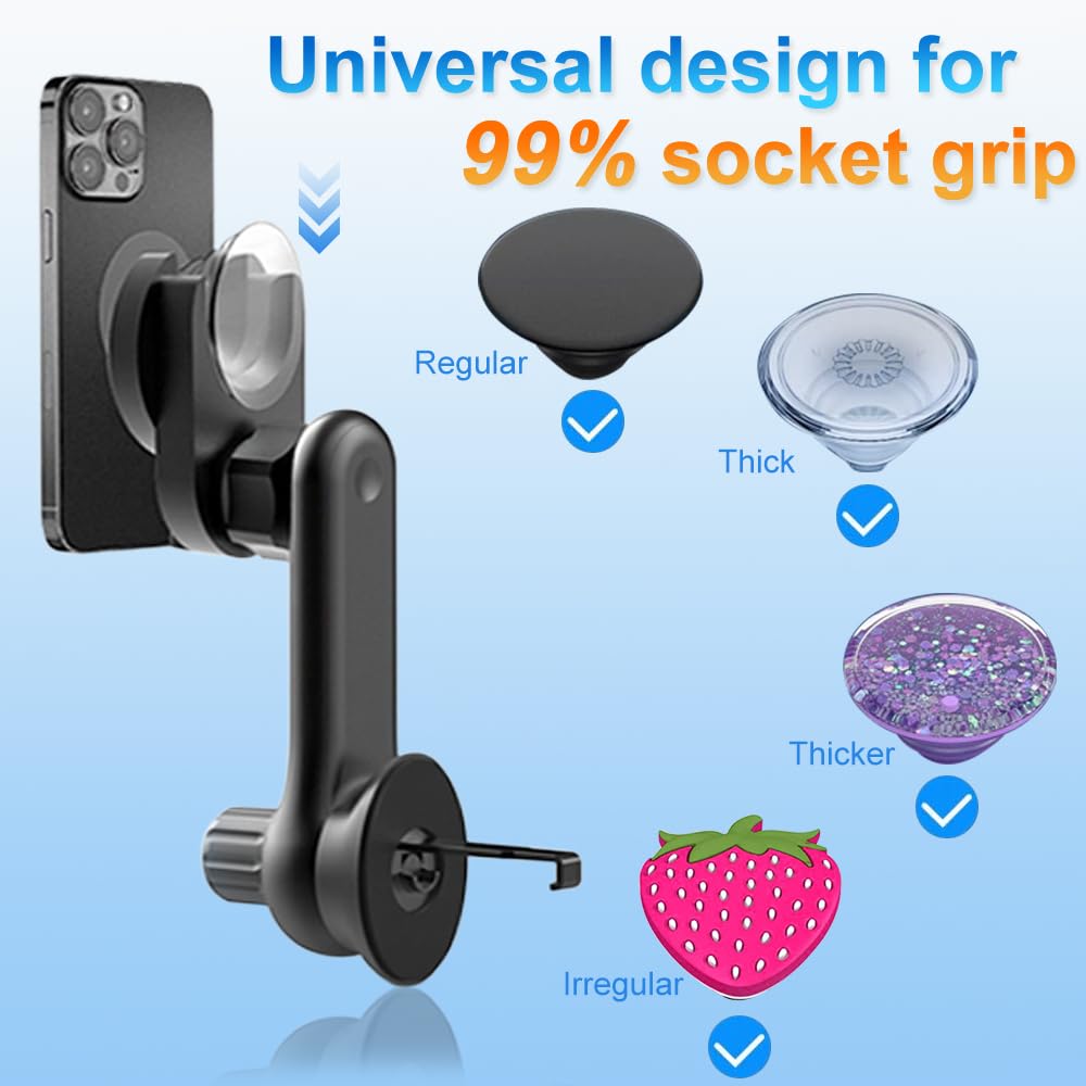 Car Phone Holder For Socket Mount, Air Vent Car Phone Holder For Pop Grip [Never Blocking] Ac Vent Clip Phone Mount 360 Adjustab