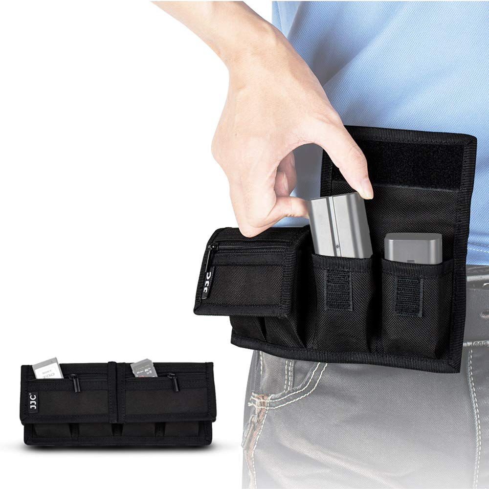 Camera Battery Pouch Holder Case for 4 PCS Sony NP-F550 NP-FW50 NP-FZ100 NP-BX1 Canon LP-E6 LP-E8 LP-E10 LP-E12 LP-E17 Fuji NP-W126 Nikon EN-EL14 EN-EL15 with Zipped Pocket to Store SD TF XQD CF Cards