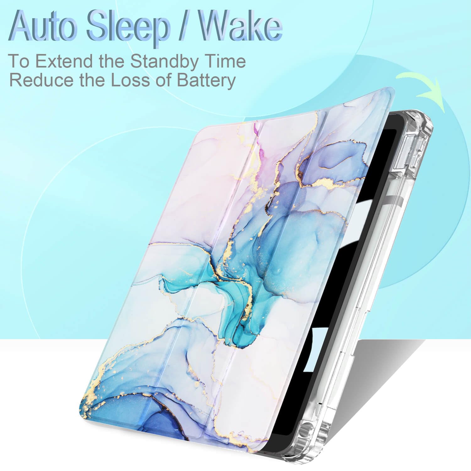 Feams For Ipad 9Th Generation Case 10.2 Inch, Trifold Ipad 10.2 Case Transparent Back Clear Cover With Pencil Holder & Auto Slee