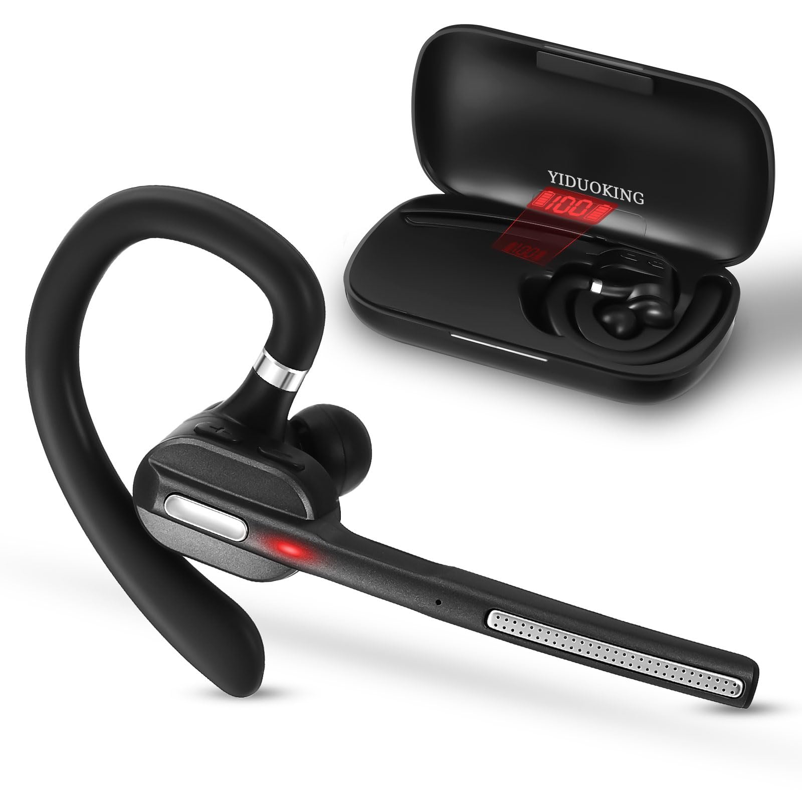 YIDUOKING Wireless Headset,Bluetooth Headset with 500mAh Charging Case, Single Ear Bluetooth Cell Phone Headsets with Noise Canc
