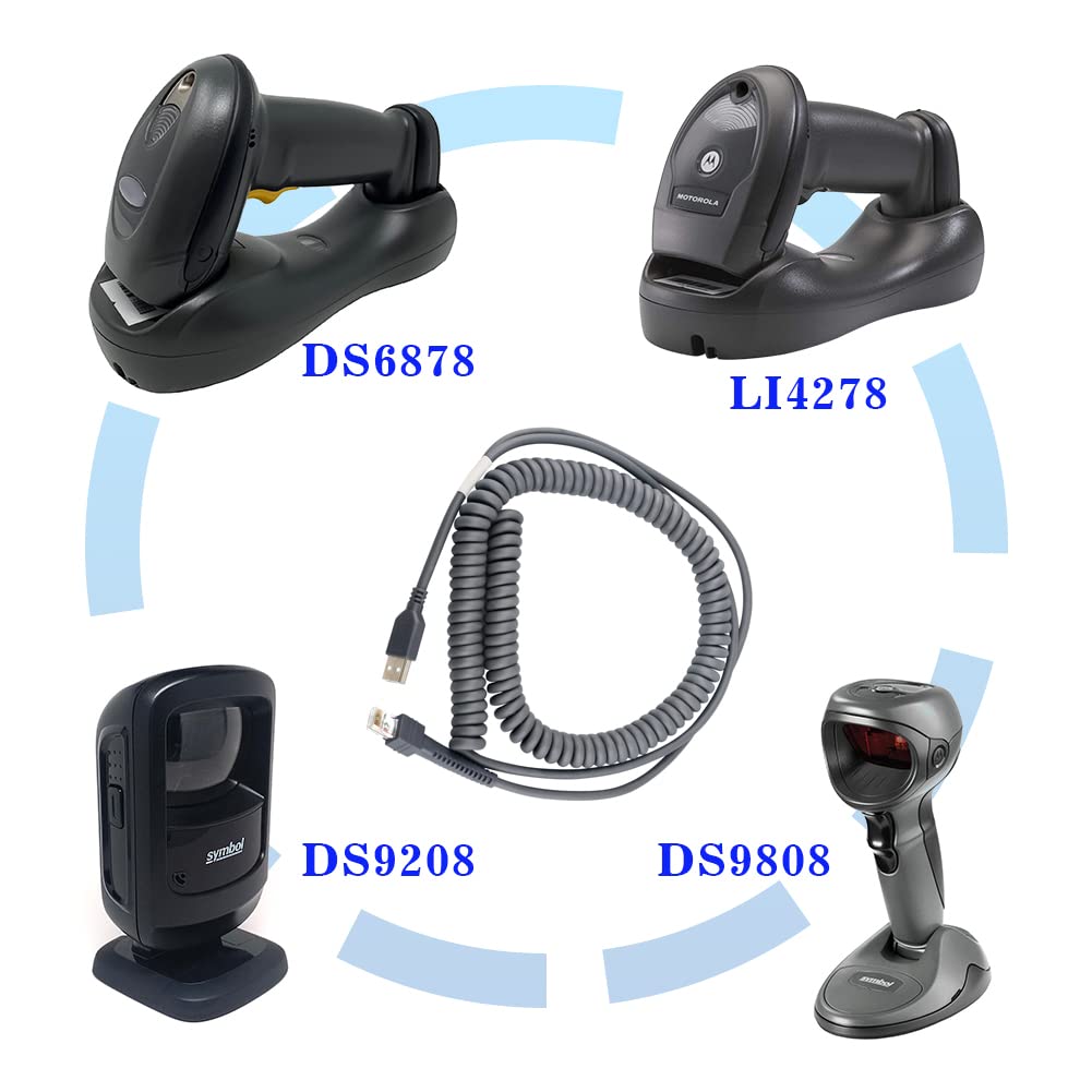Bar Code Scanner Part, Usb Cable Spiral 5M Durable Rj45 To Usb Cable Compatible For Zebra Symbol Motorola 2208 Series Barcode Sc
