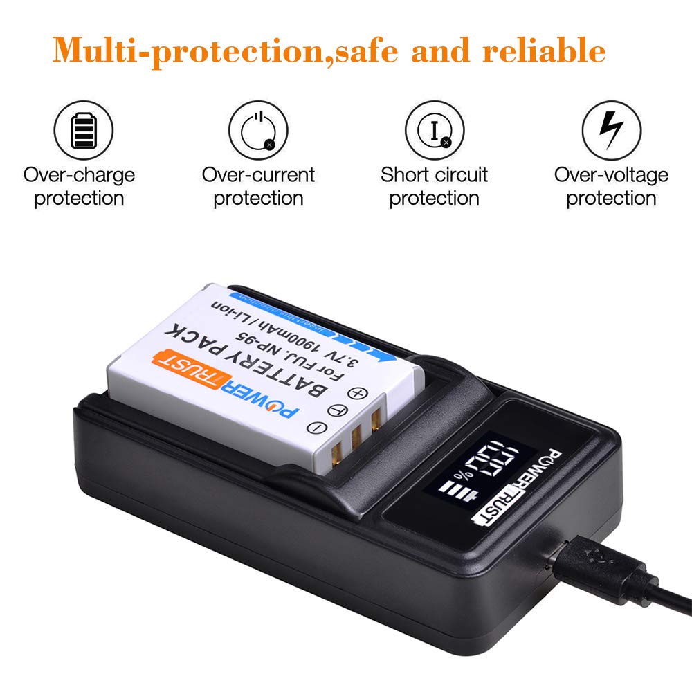 Powertrust 2X 1900Mah Np 95 Np95 Np 95 Li Ion Battery And Charger For Fujifilm Np 95 F30 F31 F30Fd F31Fd 3D W1 X100T X100S X100