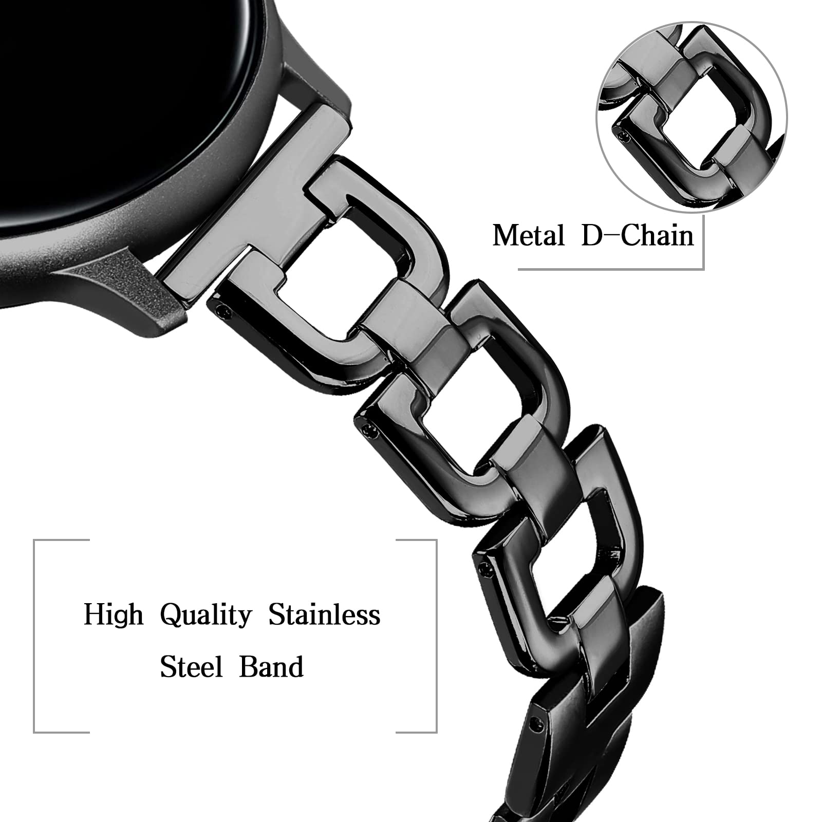 Joyozy Stainless Steel Bands For Galaxy Watch Active 40Mm/Active 2 40Mm 44Mm/Galaxy Watch 42Mm,Metal D Chain Band For Galaxy Wat