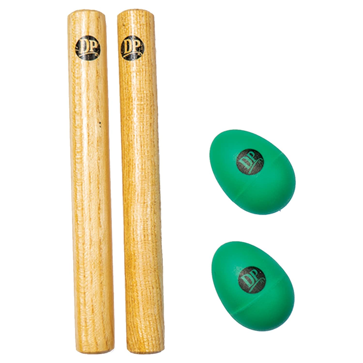 Dp Music Hand Percussion Musical Instrument Set   Include: 1 Pair 8 Inch Rhythm Sticks Wood Claves And 1 Pair Egg Shakers (Green