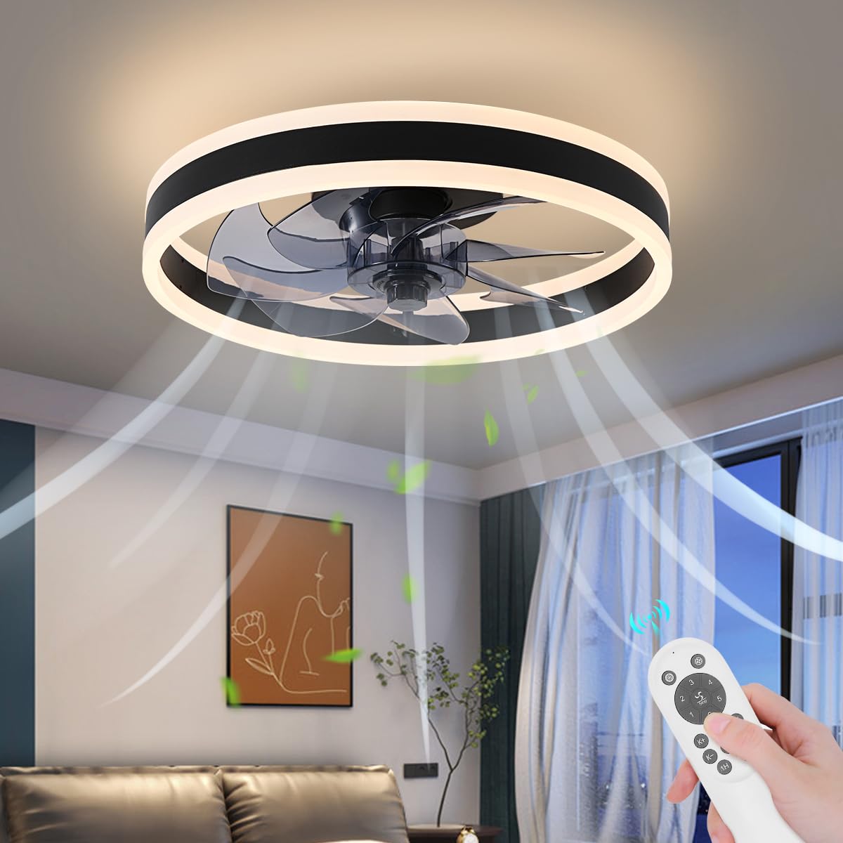 Ahawill Ceiling Fans With Lights,15.7'' Modern Ceiling Fan Flush Mount,Low Profile Ceiling Fan With Light And Remote,Dimmable Le