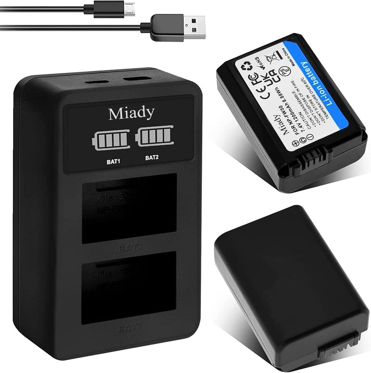 Miady 2 Pack Replacement Sony Np Fw50 Camera Battery Charger Set For Sony A6000 A6500 A6400 A6300 A5000 A5100 A7 A7Ii A7Sii A7S