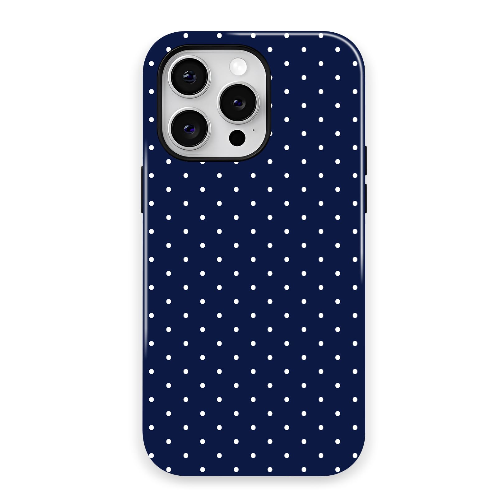 Zilkaifly Trendy Cute Hybrid 2 Layer Navy Blue Polka Dot Phone Case for iPhone 13,Navy