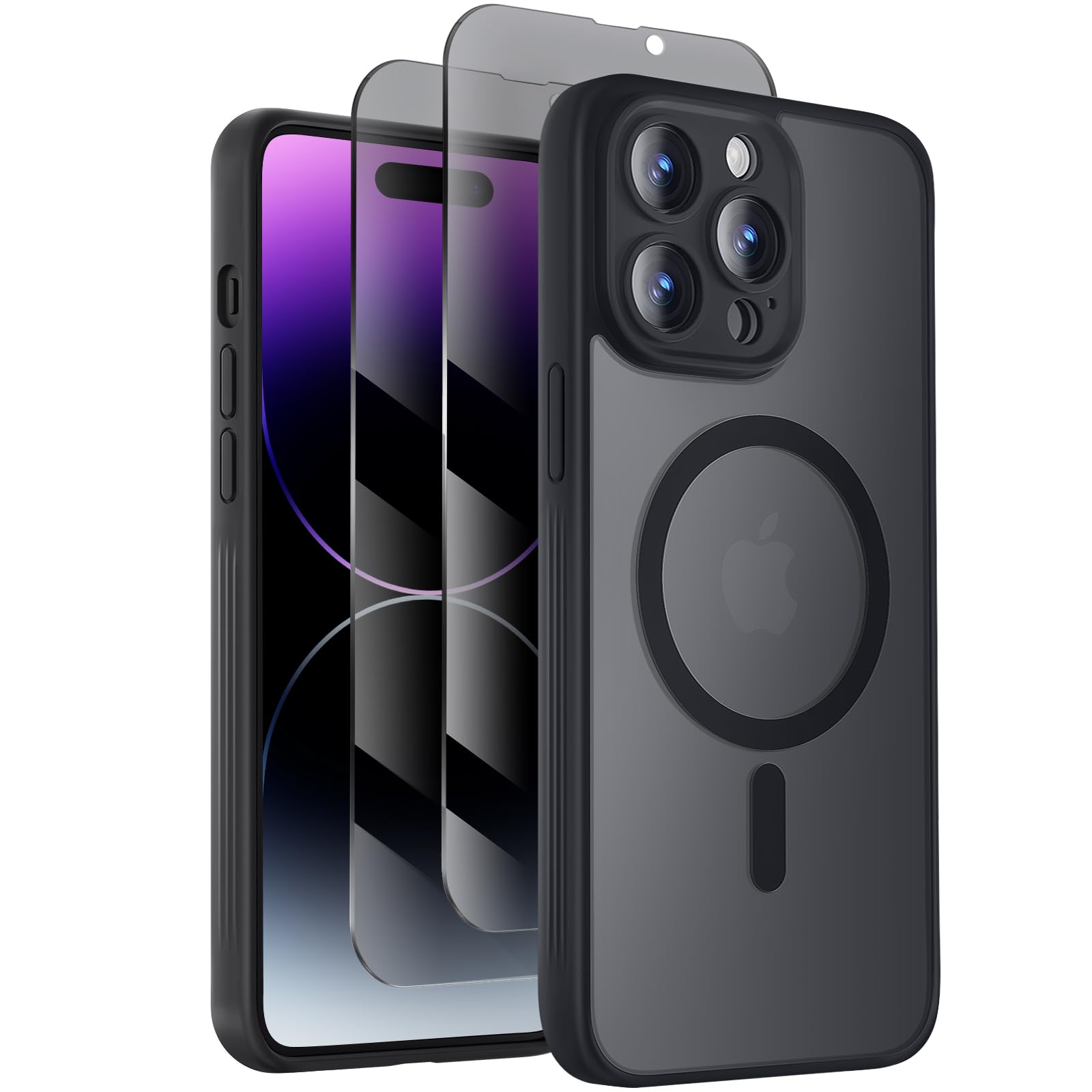 Symcele Designed for iPhone 14 Pro Case, Compatible with MagSafe, with Privacy Screen Protectors X2, [Camera Protection] [15FT M