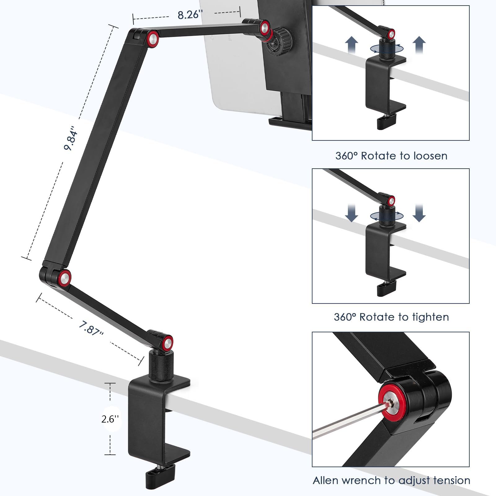 Purboah Tablet Stand Holder For Ipad,Portable Monitor Stand Holder 15.6'',16'',Webcam Camera Ring Light Desk Mount With 360Rotat