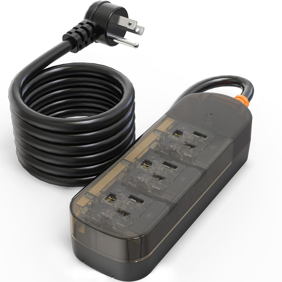 Outdoor Power Strip Weatherproof, Transparent Surge Protector With 3 Wide Outlets, 1875W/15A,5Ft Flat Plug Multi Plug Outdoor Ex