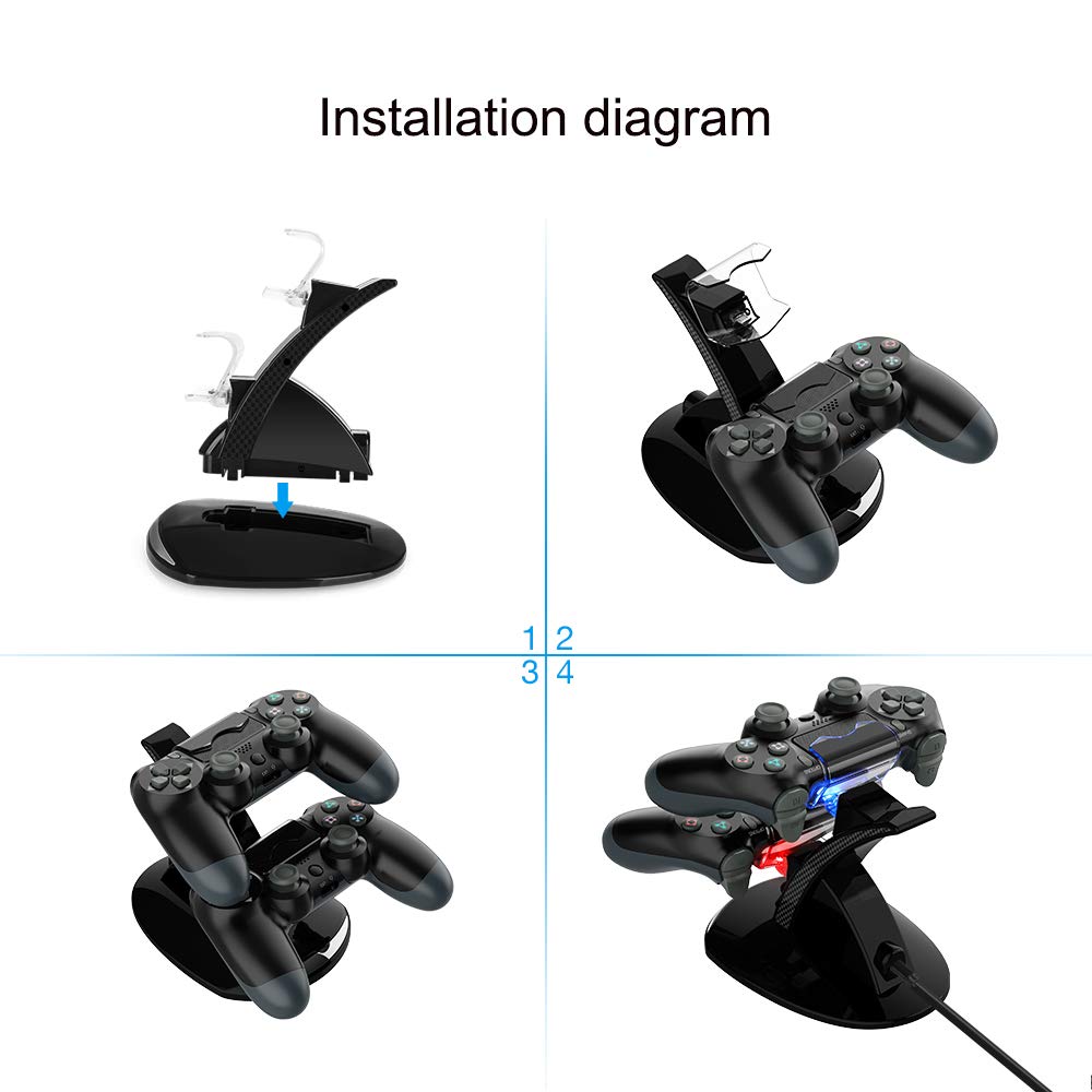 Ps4 Controller Charger Charging Station, Vseer Dual Shock Ps4 Chargers Controller Ps4 Twin Charge Docking Station Stand Ps4 Char