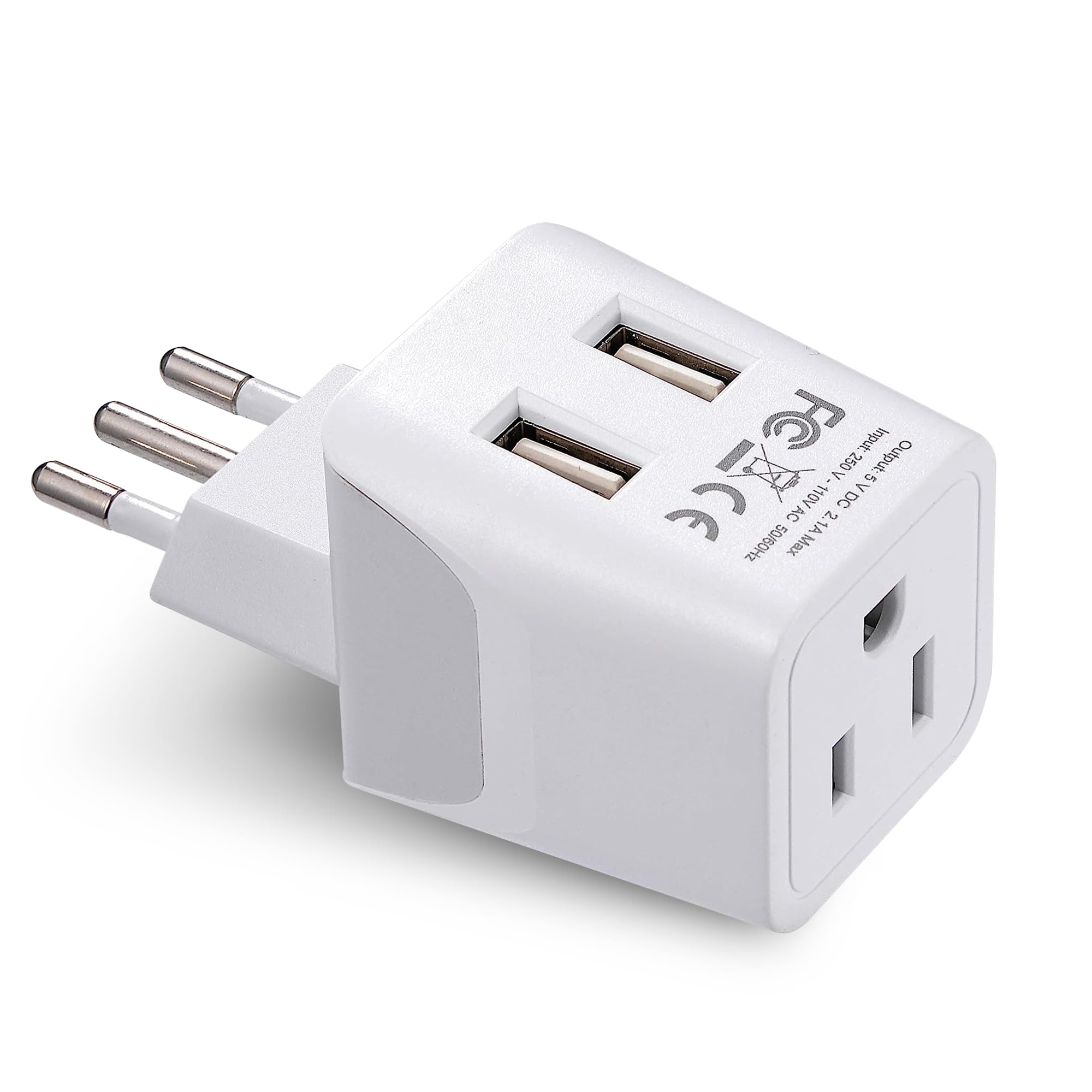 Ceptics Italy, Chile, Uruguay Travel Adapter Plug With Dual Usb   Usa Input   Type L   Ultra Compact   Perfect For Cell Phones,