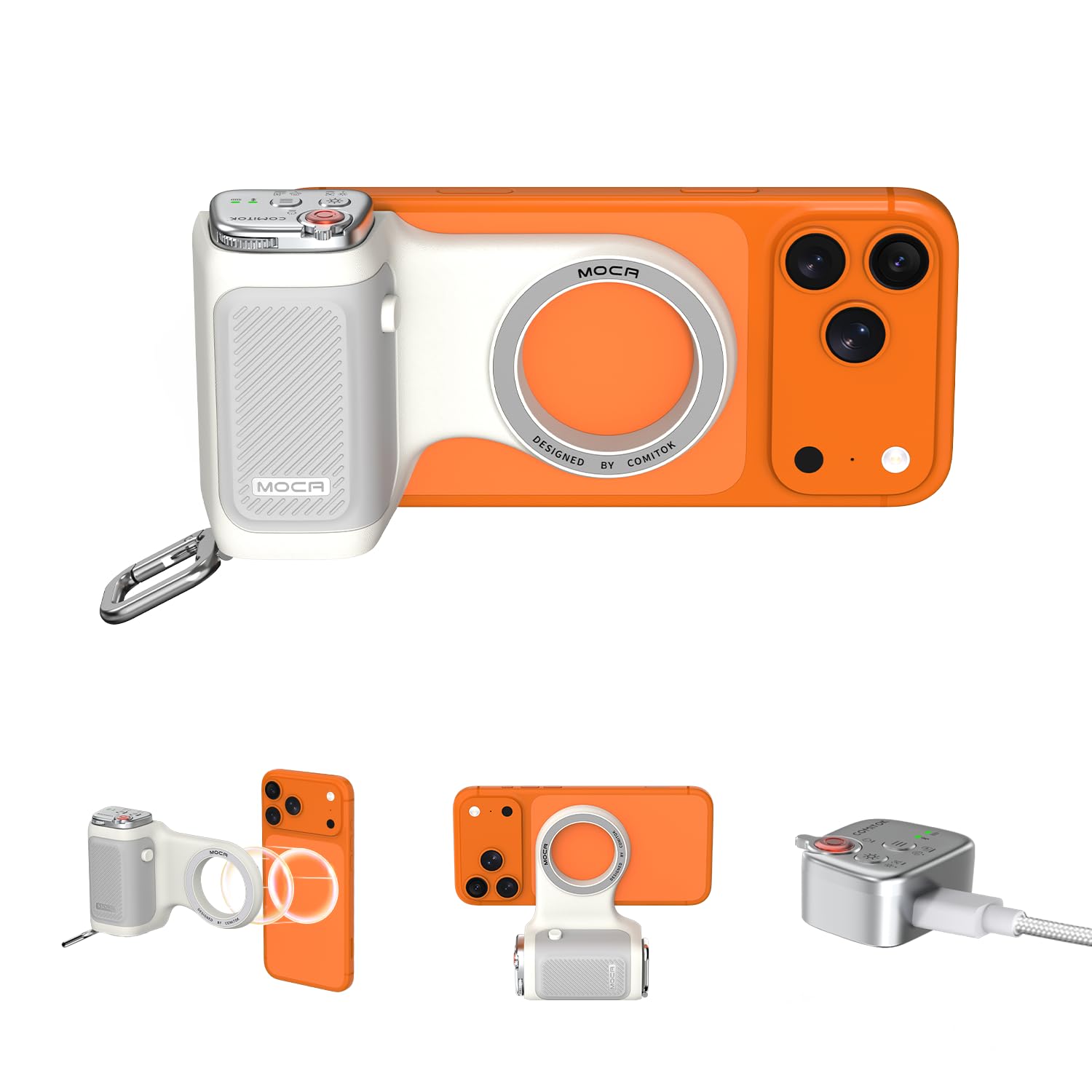COMITOK MOCA - iPhone Camera Grip - for Native Camera Control with Removable Remote & Built-in Keychain, Magnetic Phone Camera G
