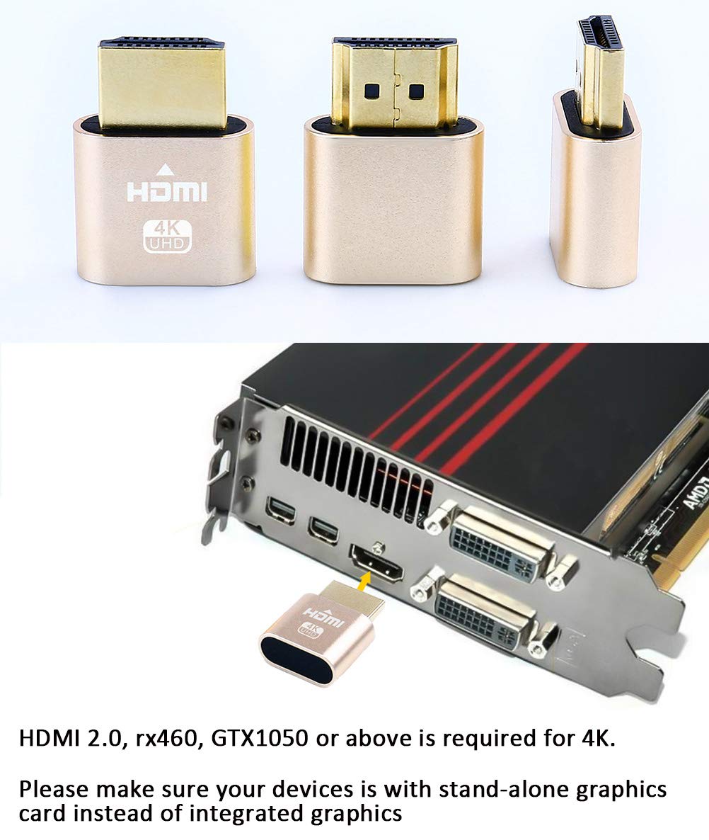 Dtech 4K Hdmi Dummy Plug Display Emulator Headless Ghost Adapter Compatible With Windows Mac Osx Linux Support 4Kx2K 2160P 1080P