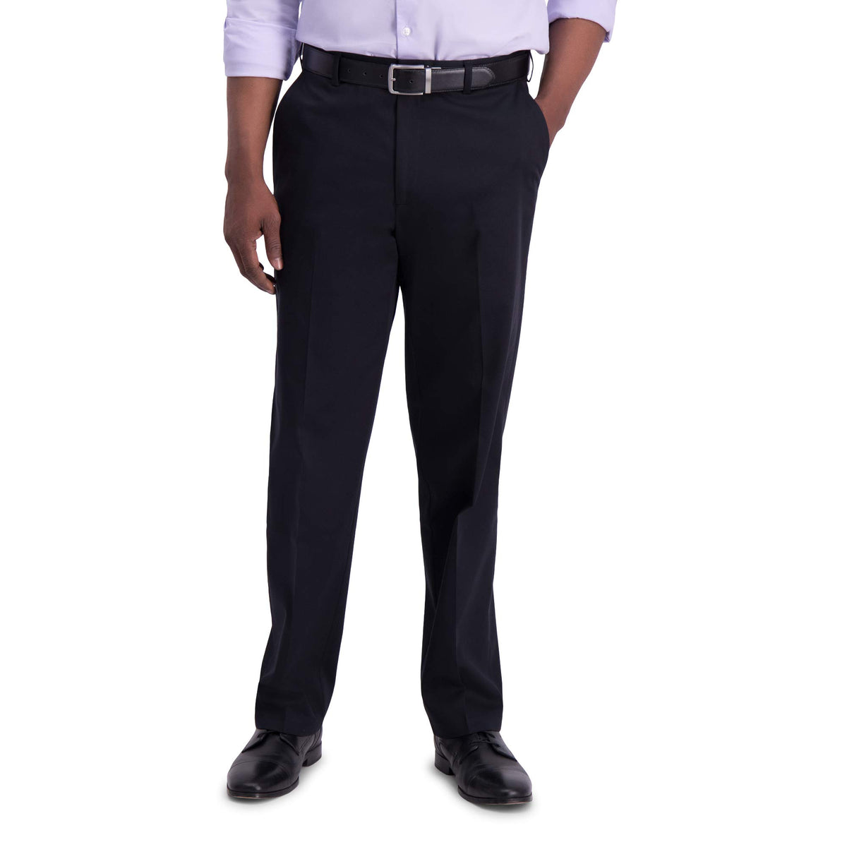 Haggar Mens Iron Free Premium Khaki Classic Fit Flat Front Expandable Waist Casual Pant Regular And Big  Tall Sizes, Black, 36W 