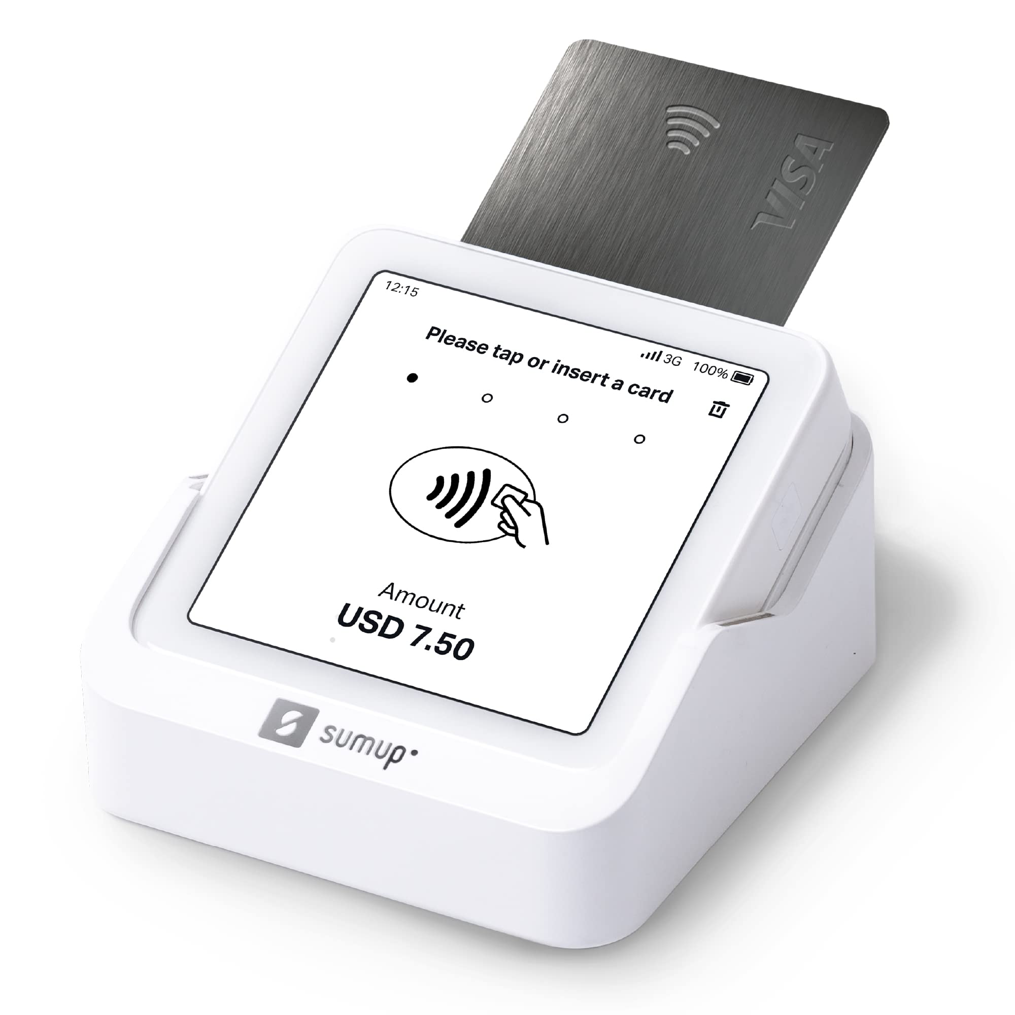 Sumup Solo Credit Card Payment Card Reader With Charging Station. Full Touch Screen Interface With Free Sim Card And Mobile Data