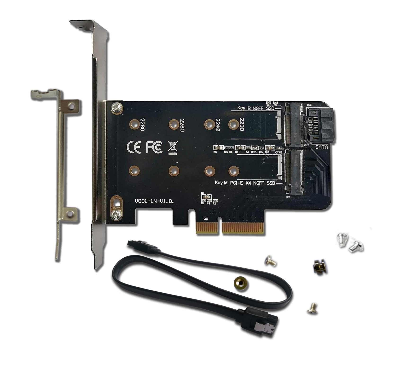 Valuegist Pcie Adapter For One M.2 Nvme Mkey And One Sata Bkey Ssd, Pci E 4.0 X4 Card Supports Ngff M2 M Key Or B Key (M+B) Ssd 