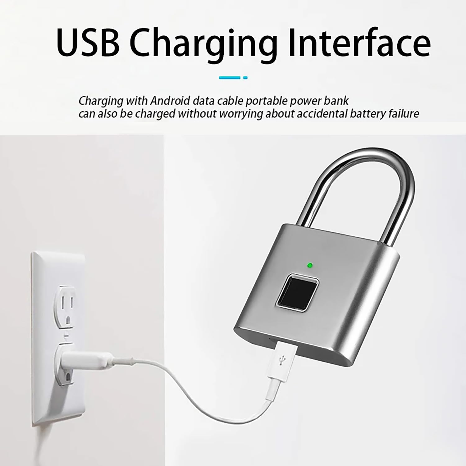 Silver Biometric Gate Locks   Portable Padlock With Keyless Fingerprint Access For Outdoor Fence Storage & Gym Lock (20 Fingerpr