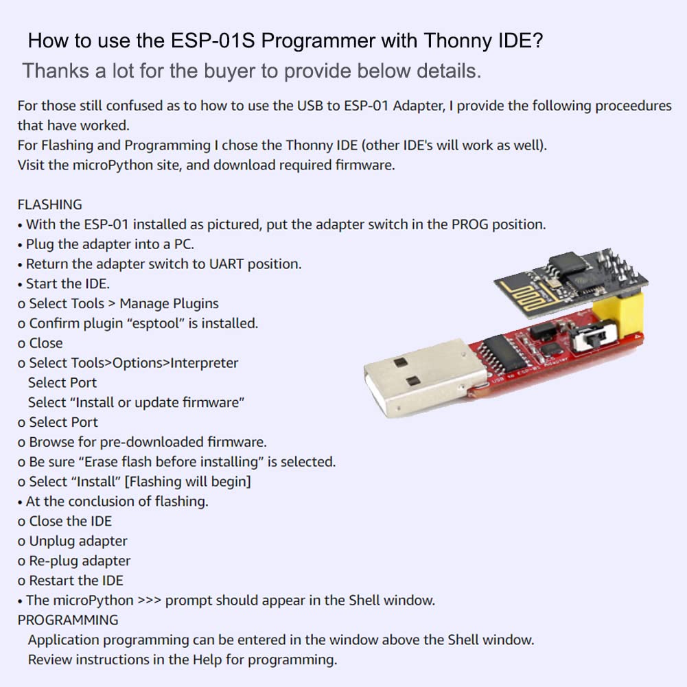Wishiot Esp 01S Programmer Usb To Esp 01 Adapter Esp8266 Wireless Wifi Module Wi Fi Ch340G Uart Porg, 4.5 5.5V 115200 Baud Rate