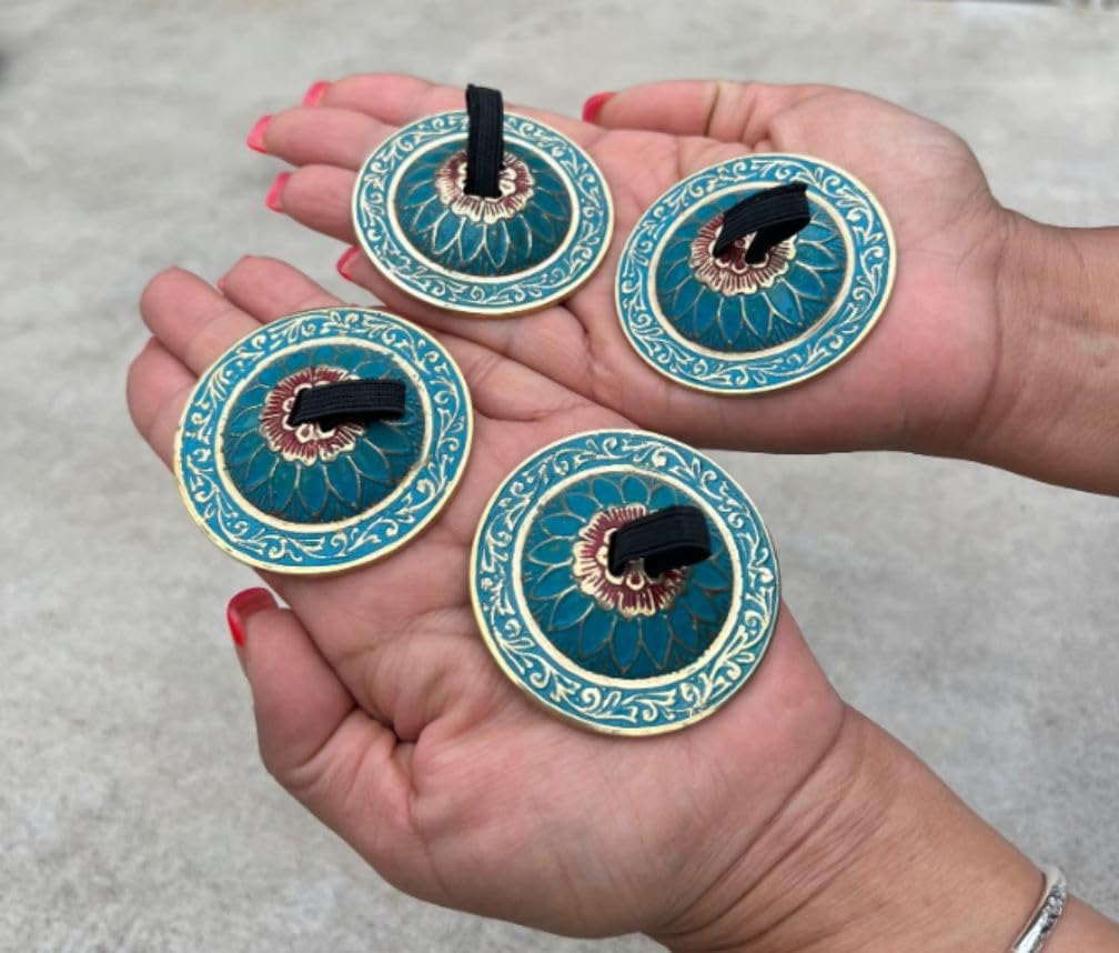 2 Pairs Pro Brass Fingers Cymbal Zills Belly Dancing Free Silk Pouch (Turquoise)