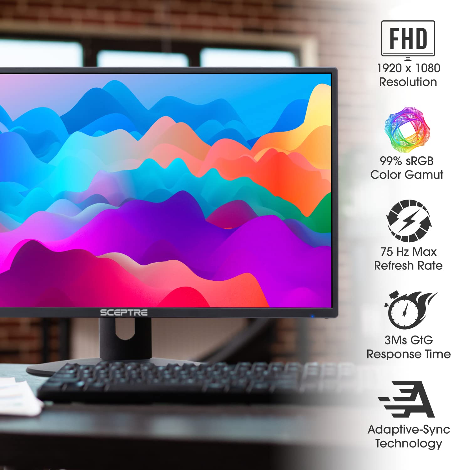 Sceptre E249W-19203R 24-Inch Fhd Led Gaming Monitor 2X Hdmi Vga 75Hz Build-In Speakers, Machine Black