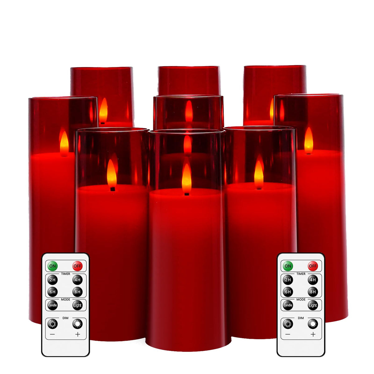 Kakoya Flickering Flameless Candles Battery Operated With Remote And 2/4/6/8 H Timer Plexiglass Led Pillar Candles Pack Of 9 (D2